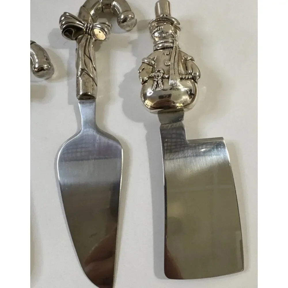 Wallace Christmas Tree Snowman Candy Cane Cheese Knife Spreader 5 Piece Set